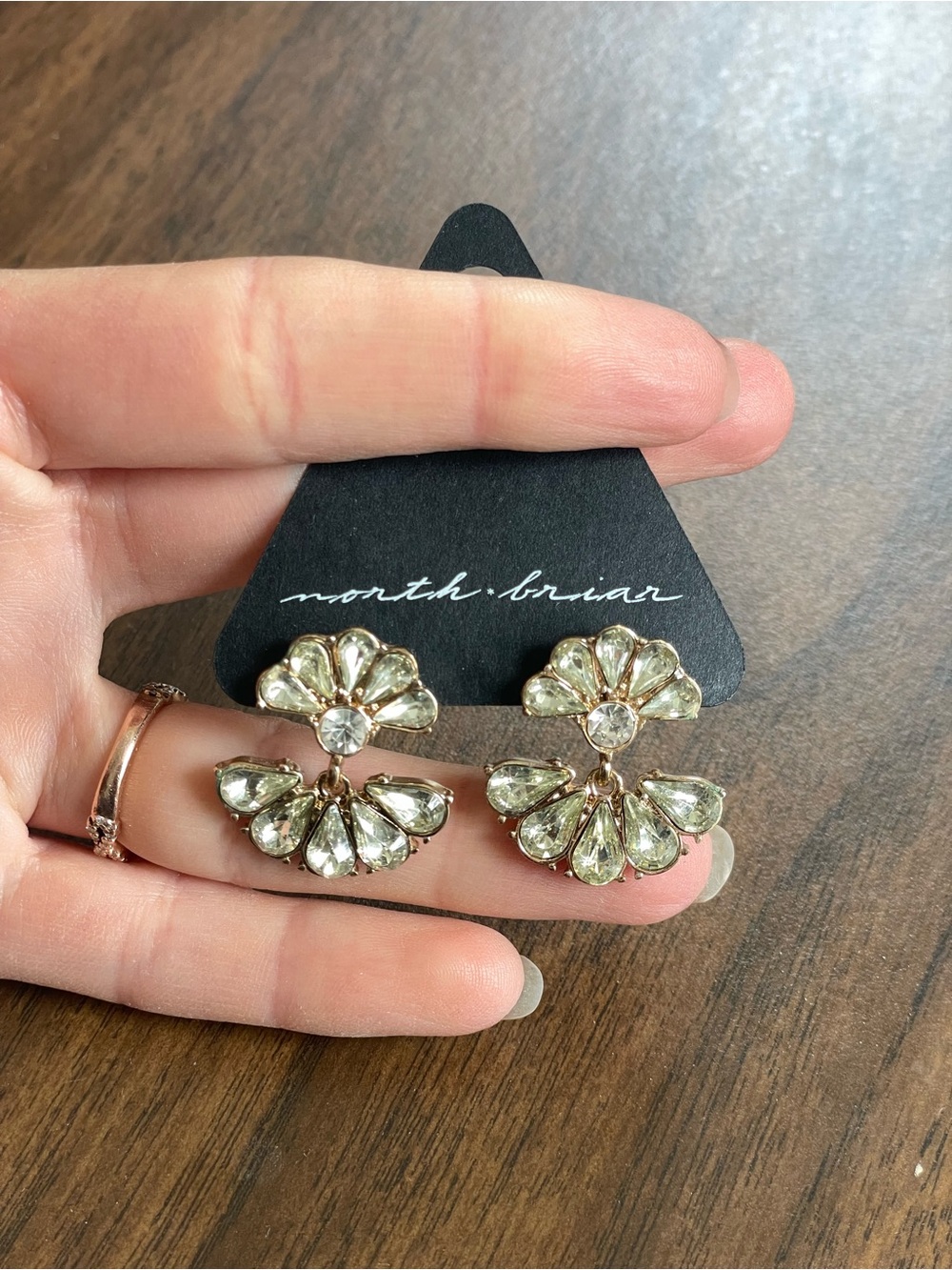 Gold-Tone Light Green Crystal Fan Drop Earrings
